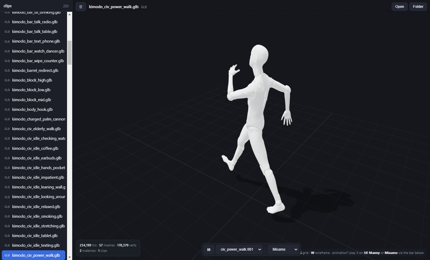 An animation playing on the built-in Mixamo character in AnyMesh